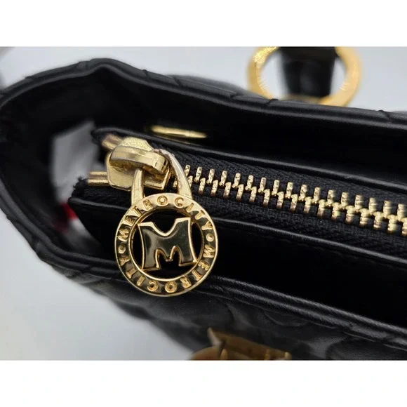 Metrocity Black Quilted Leather Satchel Made In Italy With Gold Hardware #0349 - Picture 12 of 16